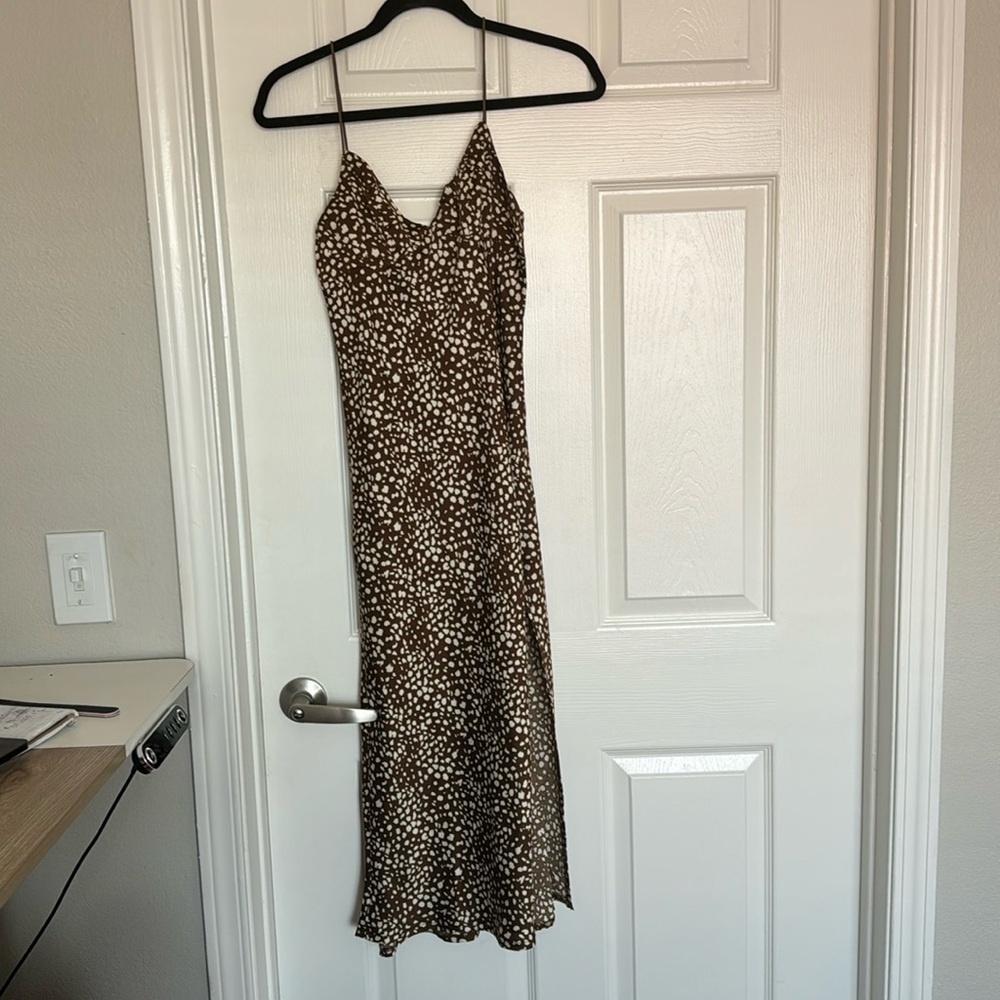 Brown Patterned Midi Dress